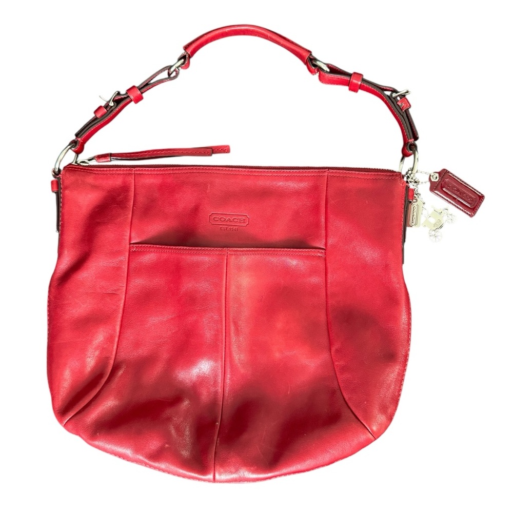 Coach Cherry Red Leather Shoulder Bag with Hobo Silhouette